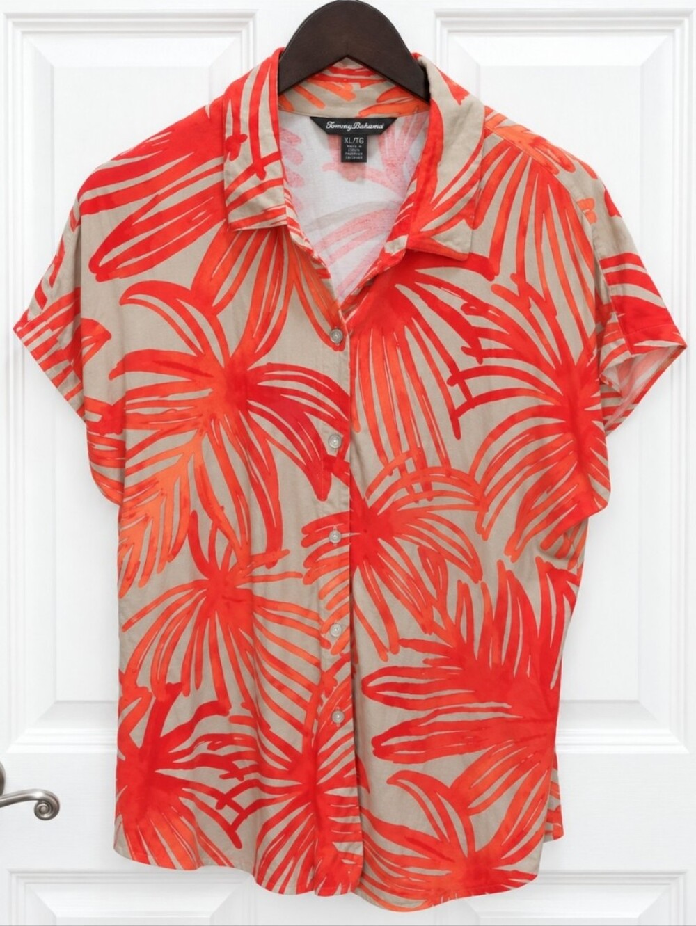 Tommy Bahama Orange Cream Tropical Spandex Blend Blouse Sz XL